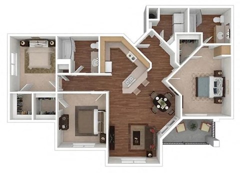 3 bed 2 bath Blue Mesa 1240 sqft at Desert Sage Apartments in Goodyear Arizona